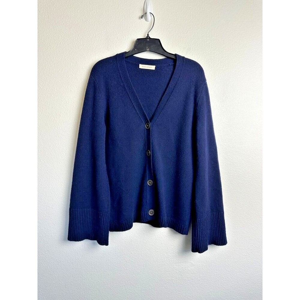Ven Store Women's Cashmere Cardigan Navy Button Front Wide Sleeve Size Small